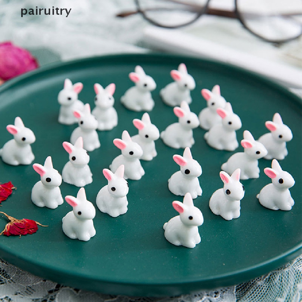 Prt 10PCS Lucu Mini Resin Bunnies Miniatur Angka 3D Kelinci Putih Kecil Ornamen PRT