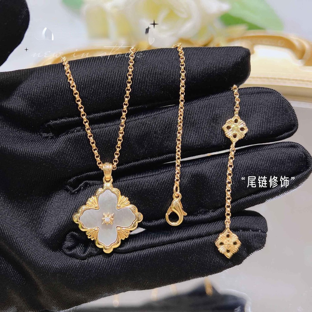 Goldkingdom Fashion Perhiasan Aksesoris Ready Stock Itali Bulati Putih Fritillaria Set French Vintage Clover Gelang Batu Akik Merah Kalung Cincin Anting Perempuan