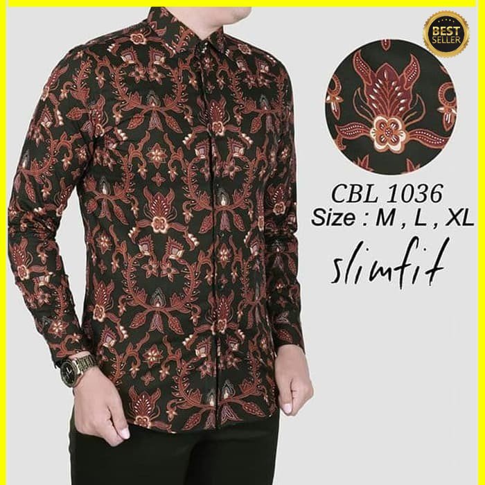 KEMEJA PRIA BATIK LENGAN PANJANG HEM BAHAN KATUN HALUS 40S CBL 1036 MEWAH PREMIUM BAJU ELEGANT SIZE M L XL  SKU MS JAKARTA