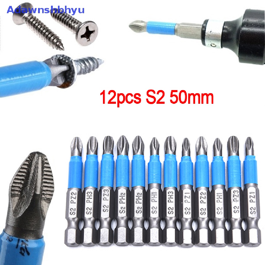 Adhyu 12pcs Mata Obeng Listrik Anti Slip Hex Shank PH 50mm Single Side Drills ID