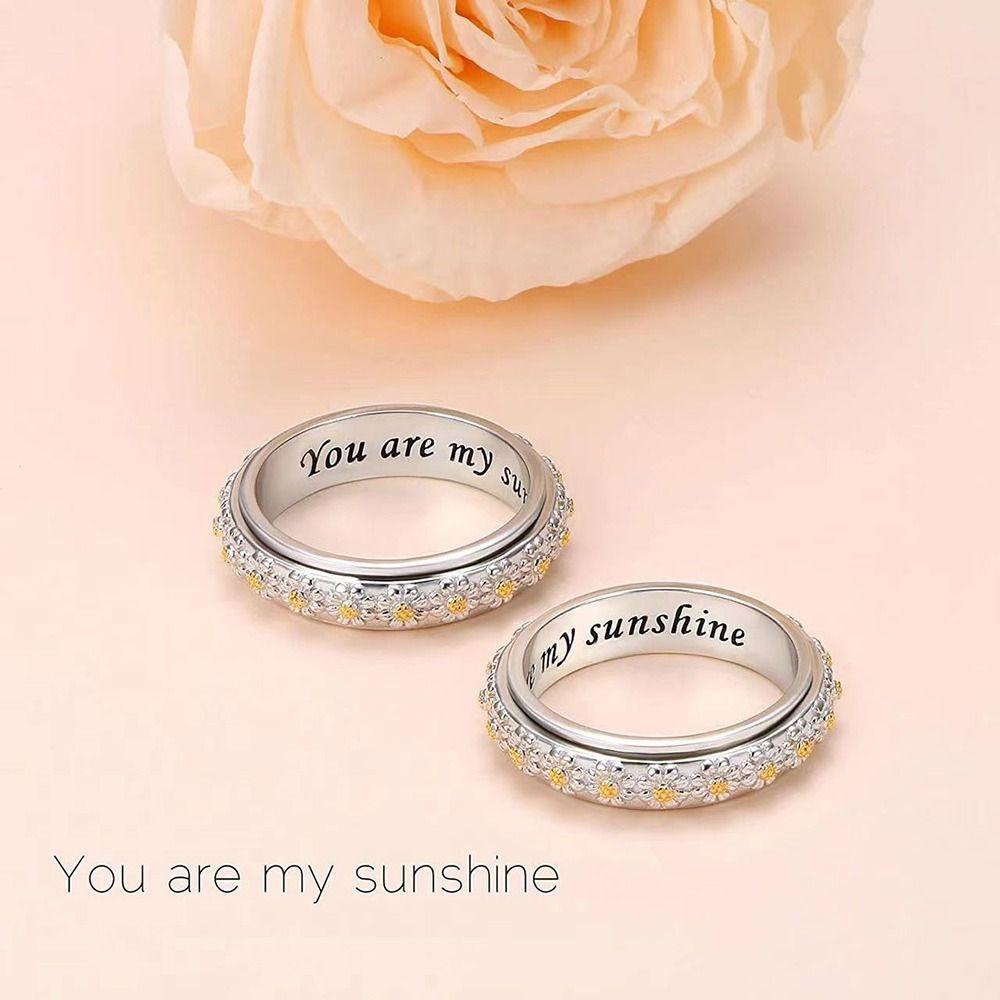 R-flower Daisy Rotating Ring Cincin Aksesoris Pesta Untuk Wanita Penuh Berlian Zirkon Bunga Cincin