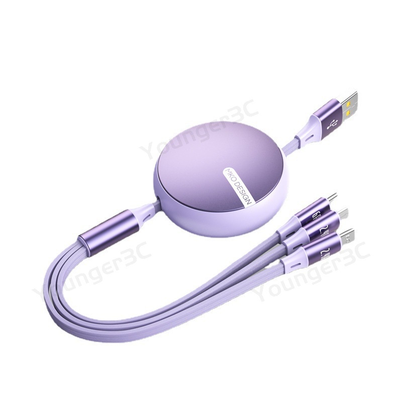 3in1 100W Kabel Pengisian Super Cepat 6A Shell Logam Expandable Charging Data Line 1.2M USB Data Wire Untuk iOS Tipe C Android