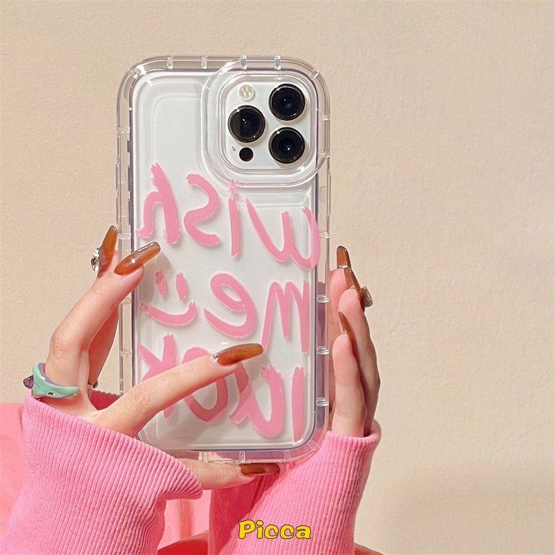 IPHONE Airbag Shockproof Clear Phone Case Kompatibel Untuk Iphone11 14 12 13 Pro Max XR 7Plus 78 6s 6plus X XS Max Ins Fashion Graffiti Simple Letter Smile Soft TPU Cover