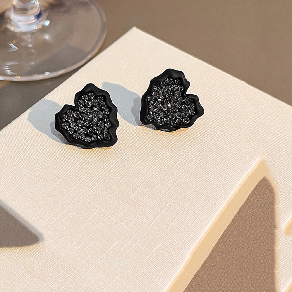 Vintage Geometris Berlian Imitasi Jantung Stud Anting Hitam Perhiasan Wanita Aksesoris Fashion