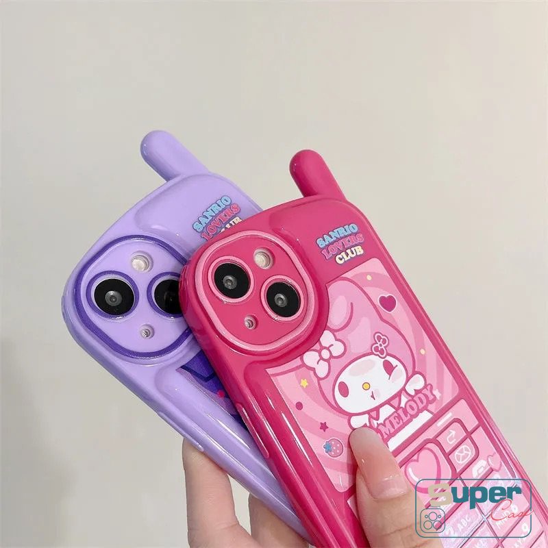 IPHONE Kepribadian Kartun Retro Casing Bentuk Ponsel Kompatibel Untuk Iphone7 8 Plus14 11 13 12 Pro MAX X XR XS MAX SE 2020 Kreatif Lucu Ungu Kuromi Roes Melodi Merah Glossy Soft Cover