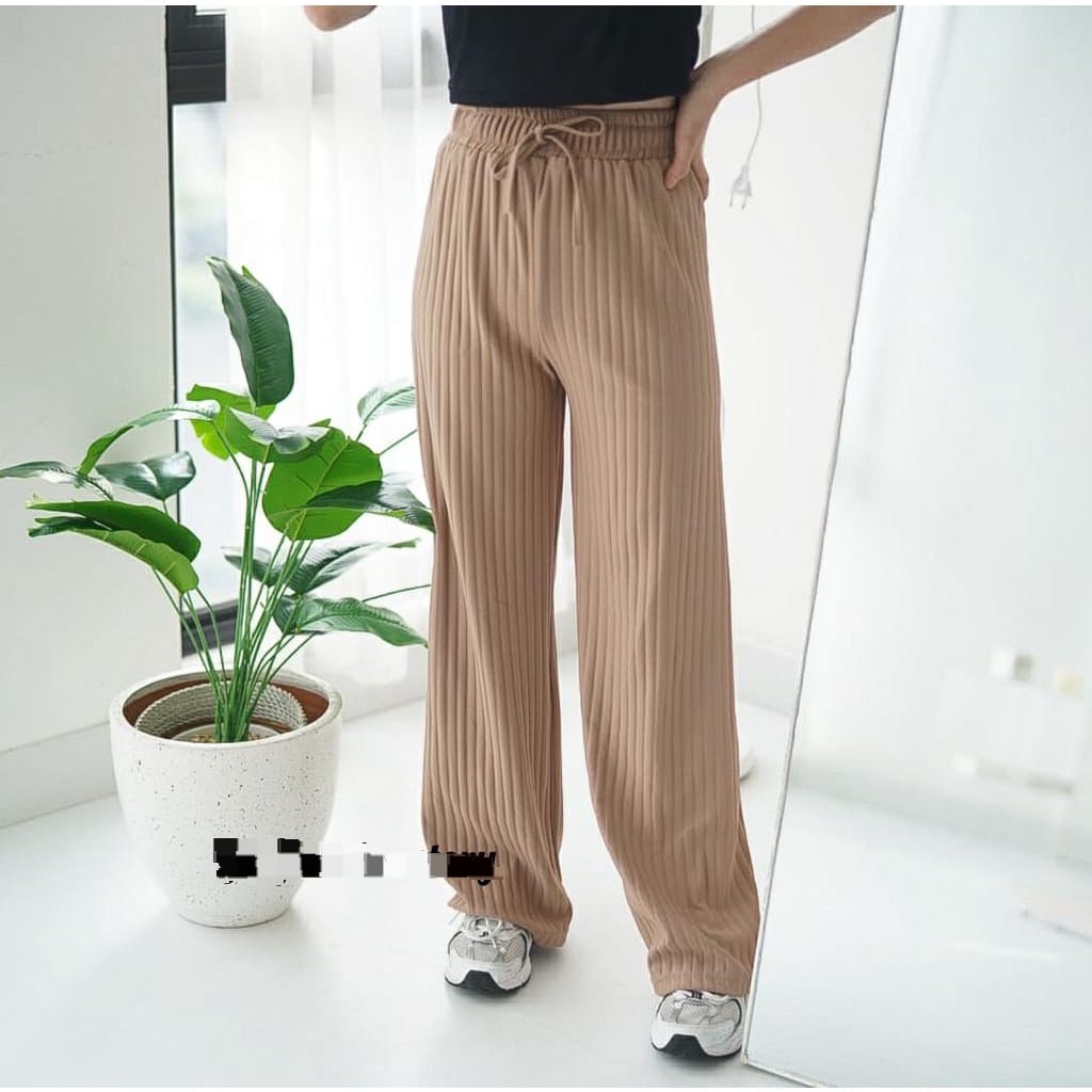 BEFAST - ZFS OOTD WANITA CELANA KATTY / HORNET KNIT PANTS / Celana Kulot Korean Style / Kulot Panjang Polos Formal / Fashion Kekinian Remaja ABG / Outfit Daily Wanita Kerja Casual / Celana Kulot Bahan RIB Terlaris