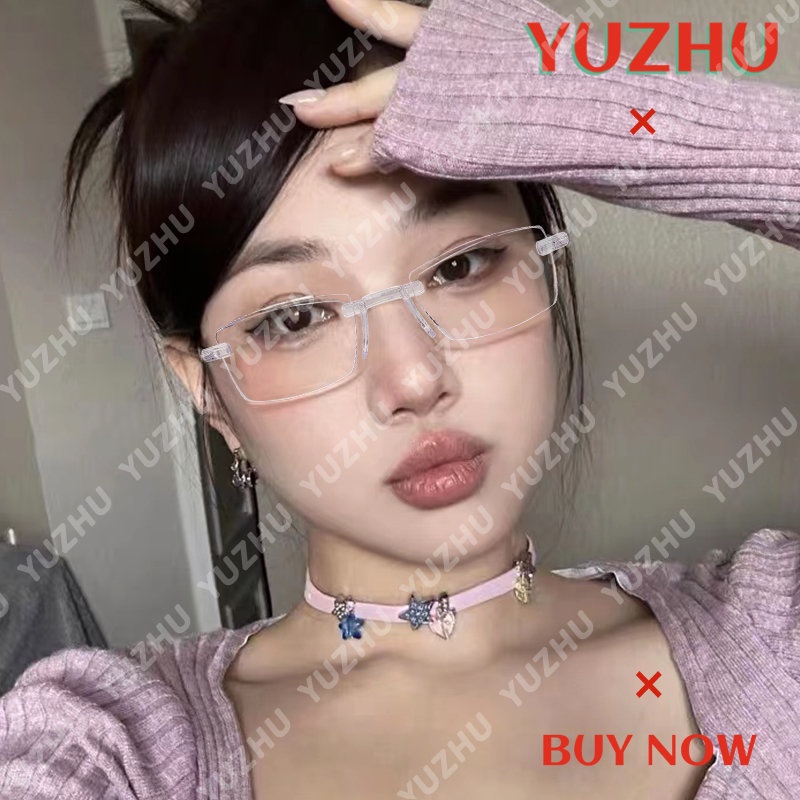 (YUZHU) Vintage Fashion Frameless Plastik Kacamata Baca Fashion Sederhana Persegi Panjang Kacamata Baca Unisex