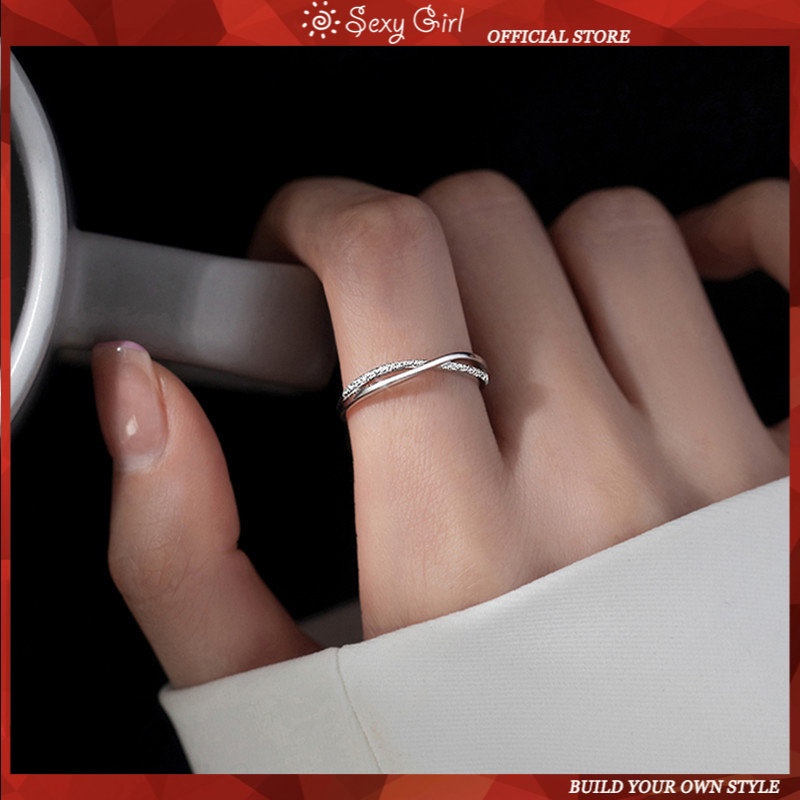 Garis Cincin Perempuan Niche Desain Lingkaran Polos Cahaya Mewah Tren Baru High-end Cincin Jari Telunjuk Kepribadian Fashion Cincin Tunggal Perhiasan Gadis Seksi