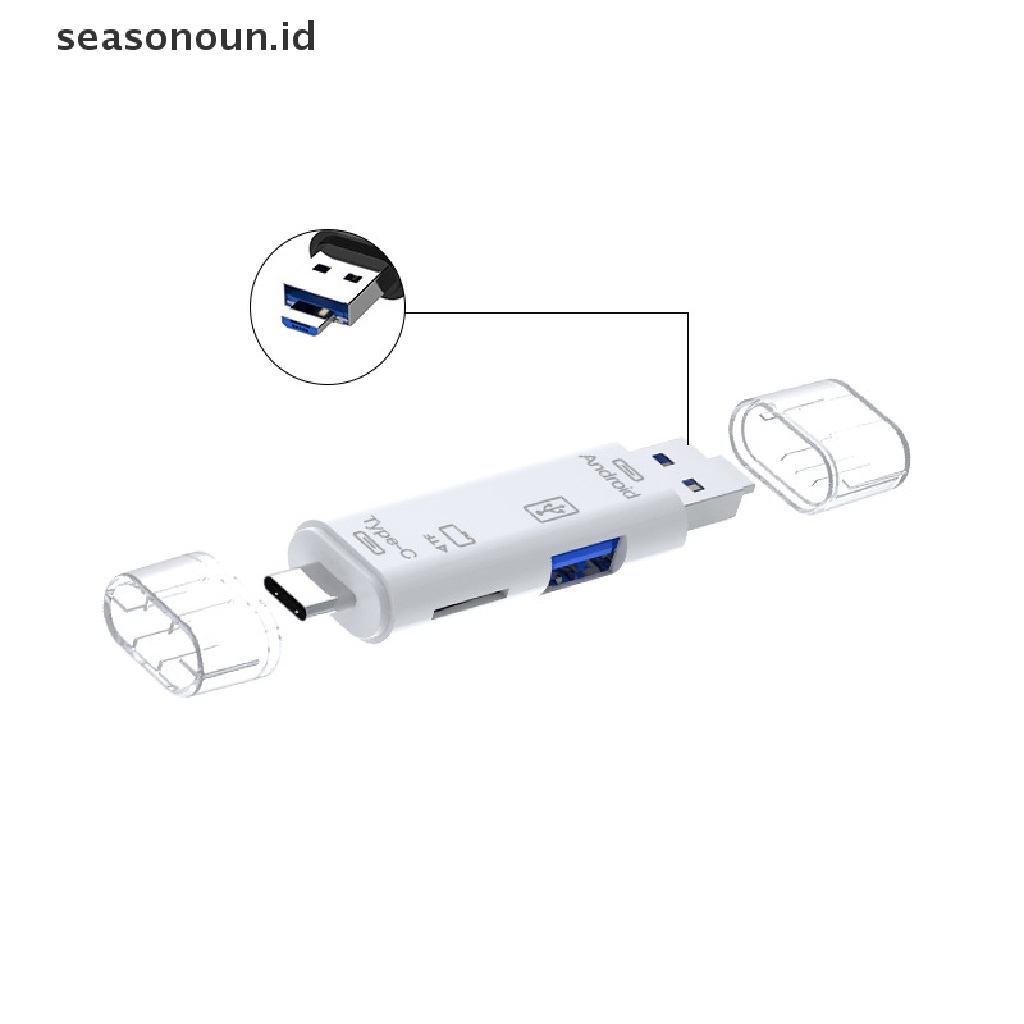Seasonoun Telepon Ekstensi Komputer Header Aksesoris Adaptor Pembaca Kartu OTG Universal Kecepatan Tinggi 5in1 Usb 2.0 Tipe C/Usb/Micro Usb/Tf/SD Memory Card Reader.