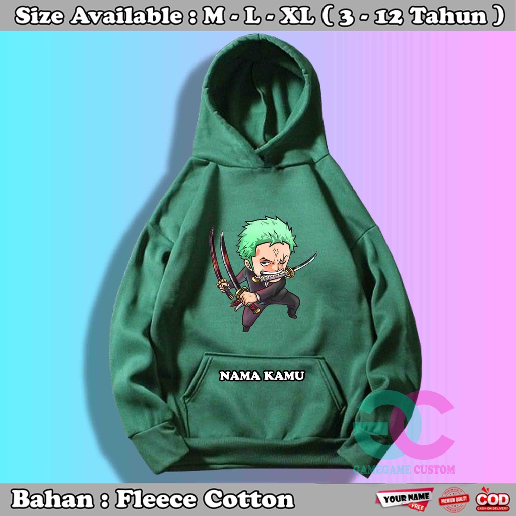 Jaket Hoodie Anak Laki Laki Chibi Roronoa Zoro / Sweater Anak Anime One Piece 367- Midshop07