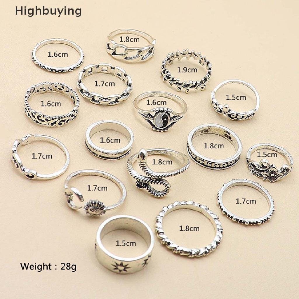 Hbid 16 Pcs Tren Gaya Temperamen Perhiasan Kepribadian Perempuan Retro Alloy Ular Bulan Gosip Matahari Cincin Set Glory