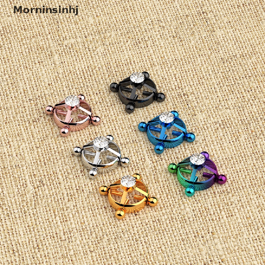 Mornin Baru Stainless Steel Perhiasan Puting Palsu Putaran Non Nipple Cincin Bertatahkan Zirkon Fake Nipple Sexy Jewelry Charming Nipple Clips Clamping id