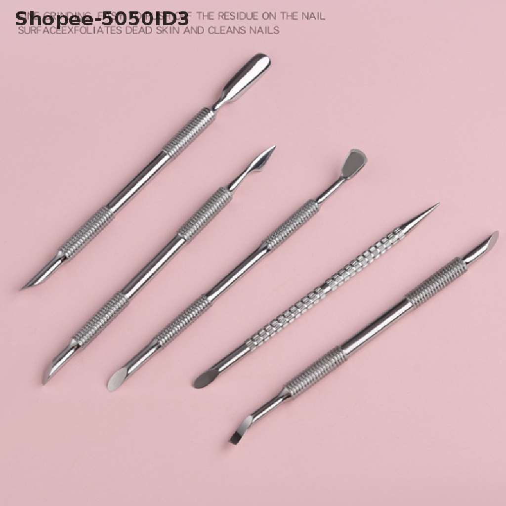 [HOT] 1pcs Nail Art Dual End Stainless Steel Cuticle Pusher Spoon Penghilang Kulit Mati [ID]