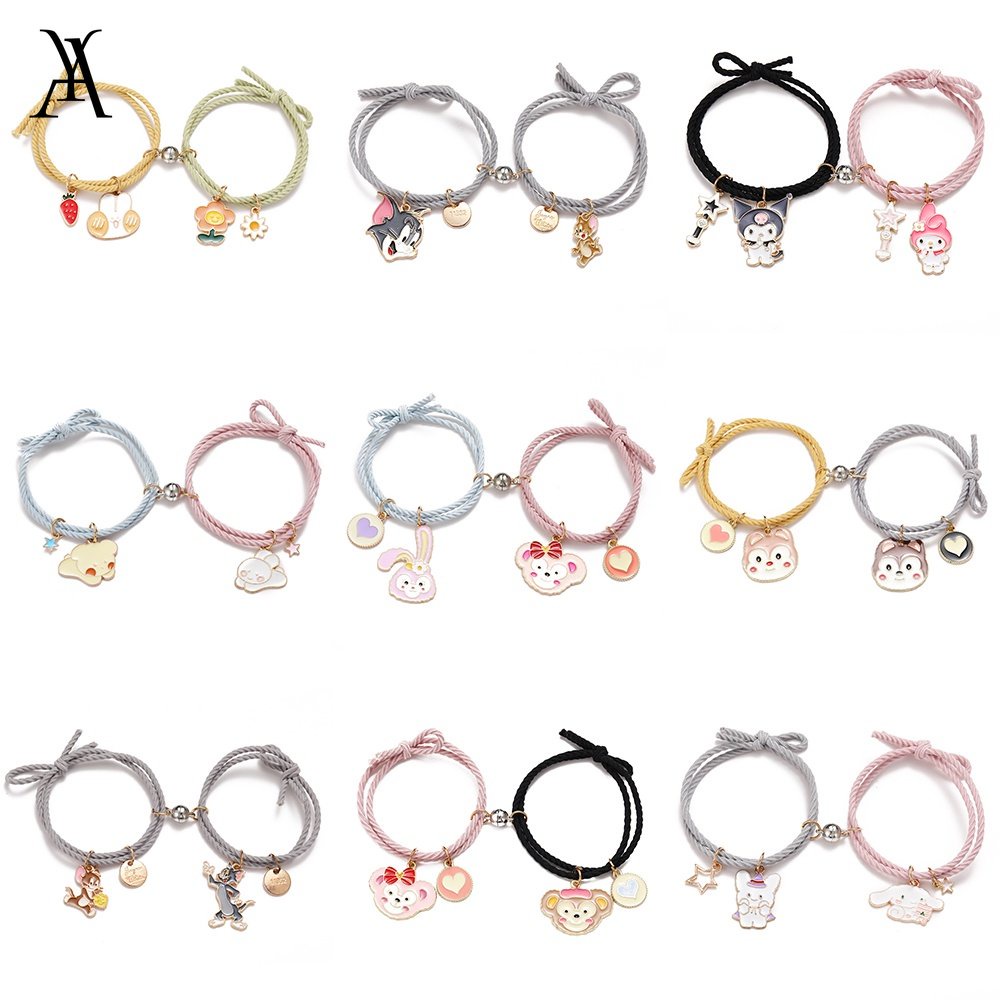 AY(CN) 2Pcs Fashion Jewelry Cartoon Animals Pendant Bracelet Magnetic Attraction Astronaut Couple Bracelets Korean Colorful Chain Accessories Gift