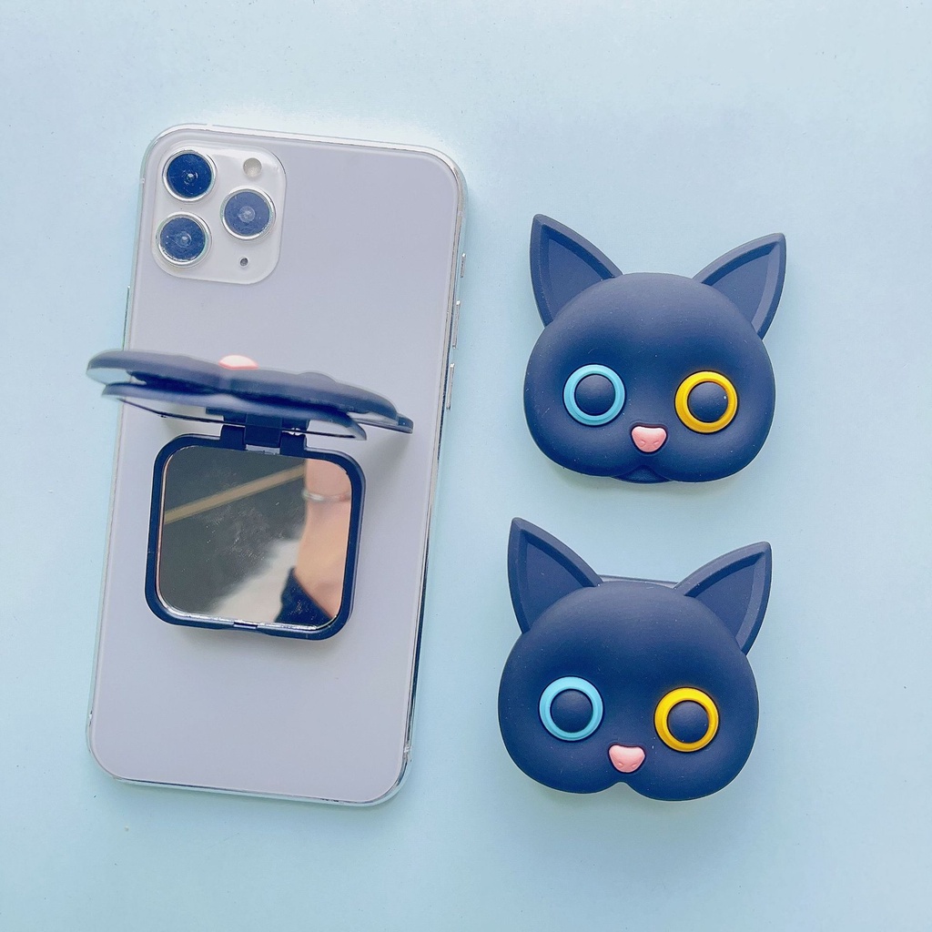 Kartun Silikon Kitten Mirror Handphone Airbag Bracket Lucu Kitten Makeup Mirror Air Cushion Bracket