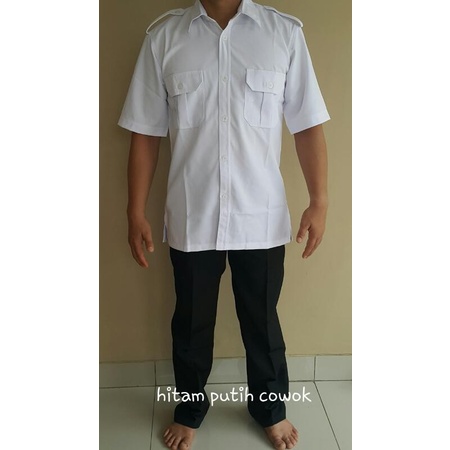 Terlaris Baju Setelan Seragam Putih Hitam Pdh Pria/Pegawai/Guru/Driver Murah