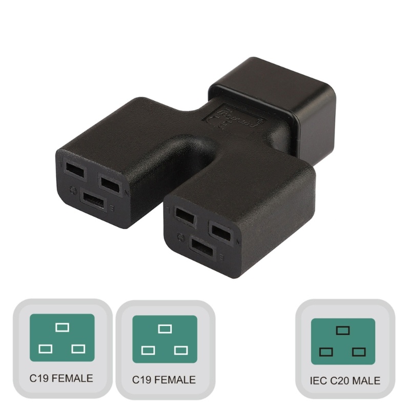 Zzz Solid C20 to Dual C19 Power Adapter Iec320 Male Side Connect to C19 Kabel Listrik