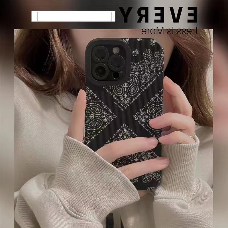 【Lamb Skin】Vintage Cashew Flower Lamb Skin Soft Case for iPhone 6S 7 Plus 8 Plus X XS XR XS Max 11 13 12 14 PRO Max 14 Plus 12 13 Mini Camera Protect Black Women's Leather