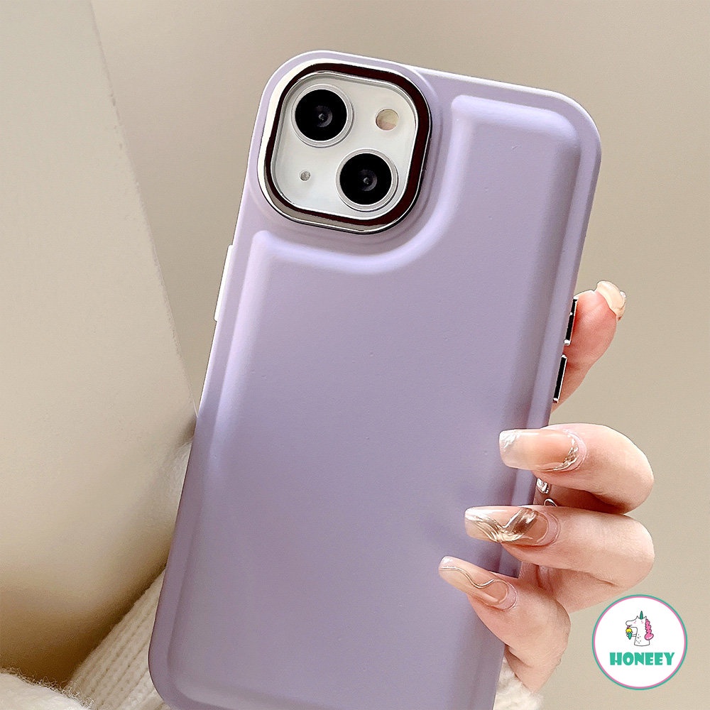 IPHONE Casing Ponsel Lensa Kamera Plating Warna Solid Kompatibel Untuk Iphone11 12 13 14 Pro Max Bantal Udara Silikon Shockproof Soft Cover