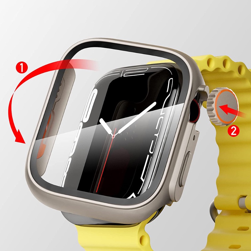 Ringan Anti-Tabrakan Tempered Glass Watch Case Tahan Air All-inclusive Change To Ultra PC Screen Protector Cover Kompatibel Untuk Apple Watch 7per8 Generation 45mm