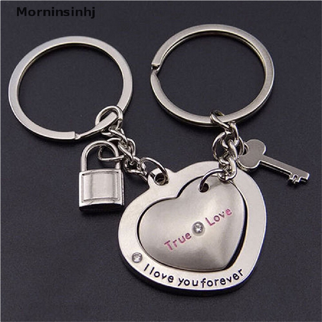 Mornin 1pasang Awesome Love Heart Lock Gantungan Kunci Ring Keyring Keyfob Lover Couples Gift id