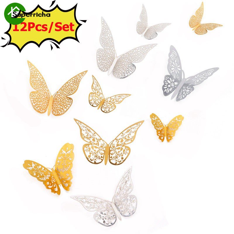 Hot Sale/12Pcs 3D Kupu-Kupu Anak-Anak Stiker Dinding Wall Decals Stickers DIY Dekorasi Kamar Bayi