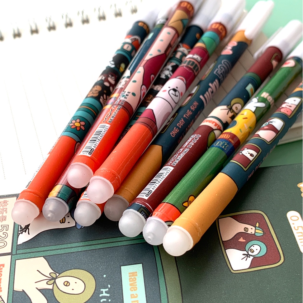 

LYSASHOPINSTAN 1 Lusin (12Pcs) Bonus Zipper Case Pena Bisa Dihapus Erasable Pen Tinta Hitam Motif Karakter Pulpen Pen Bolpen Hapus