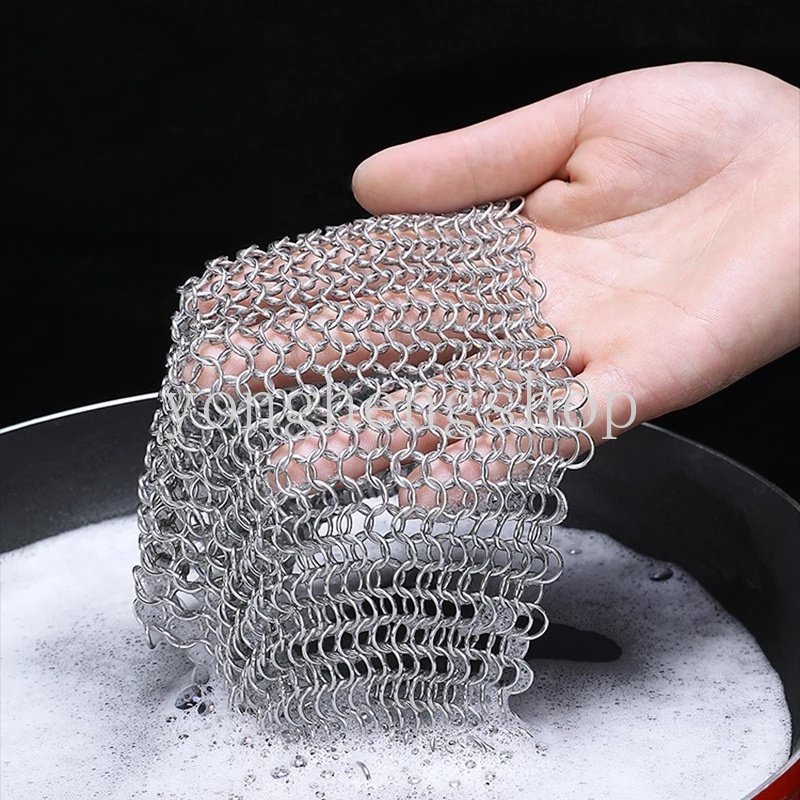 Kreatif Stainless Steel Sikat Pembersih Dapat Digunakan Kembali Panci Panci Wajan Jaring Scrubber Pembersih Rantai Dengan Cincin Gantung Dapur Piring Mangkuk Alat Cuci