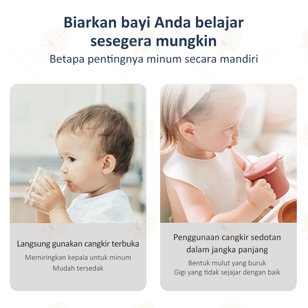 Lacoo Tempat minum bayi anak silicone Training cup bayi Gelas minum silikon bayi dan 2pcs sedotan bpa free