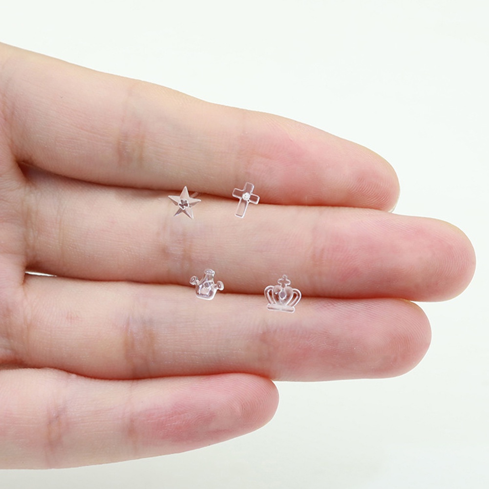 Sepasang Transparan Ear Stud Mini Resin Gaya Sederhana Tak Terlihat Kecil Plastik Anting Desinfeksi Jarum Tongkat