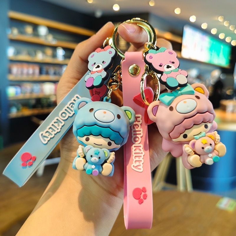 Kawaii Hello Kitty Gantungan Kunci Sanrio Anime Kartun Melody Kuromi Cinnamoroll Mainan Lucu Liontin Boneka Gantungan Kunci Mobil Gadis Anak Tas Liontin