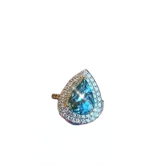 Goldkingdom Fashion Perhiasan Aksesoris Ready Stock Baru Navy Topaz Drop Pear-Berbentuk Cincin Penuh Berlian Di Eropa Dan Amerika, Berwarna Permata Cincin.