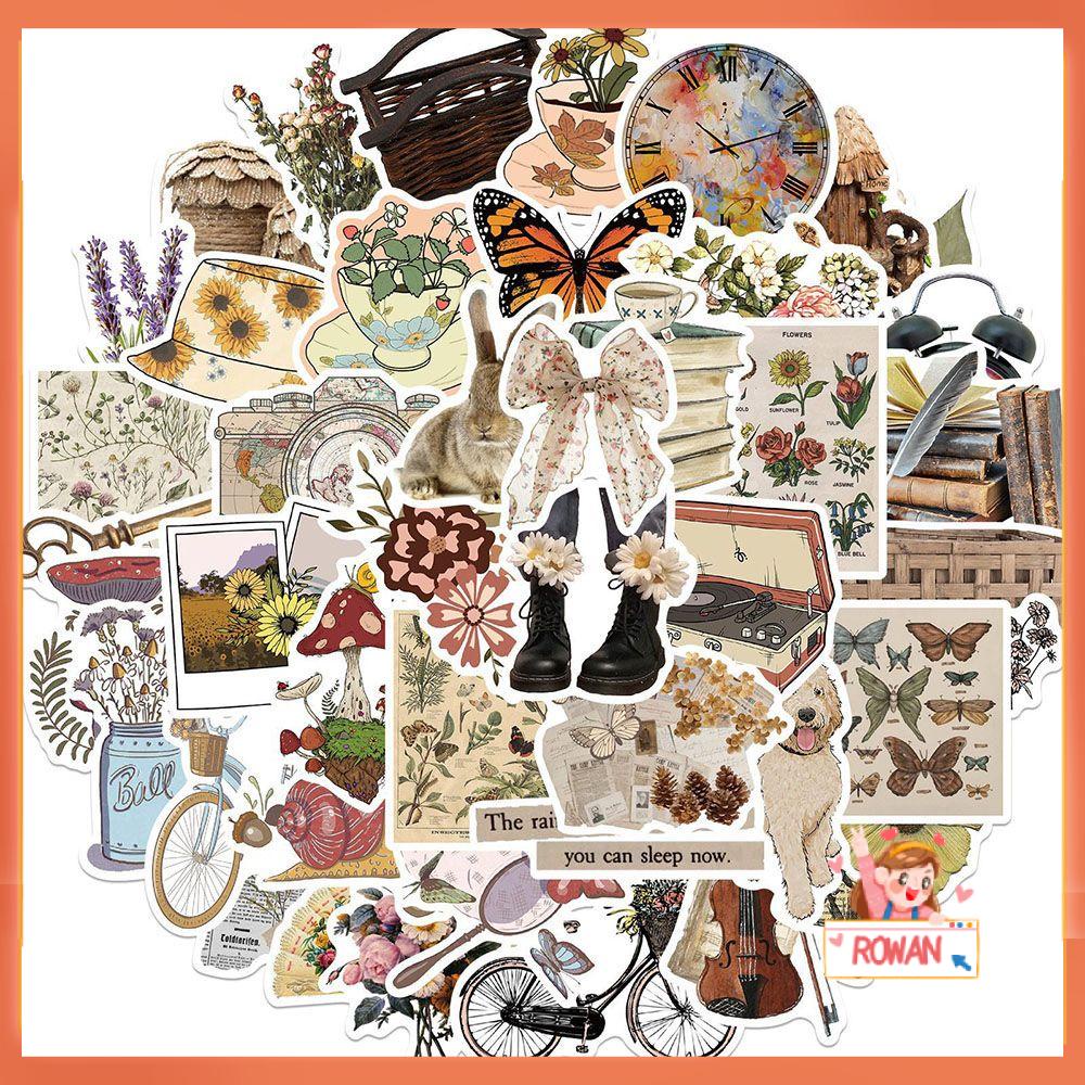 R-flower 50pcs/set Stiker Vintage Tahan Air Tidak Berulang Diulang Tempel Dekorasi Rumah
