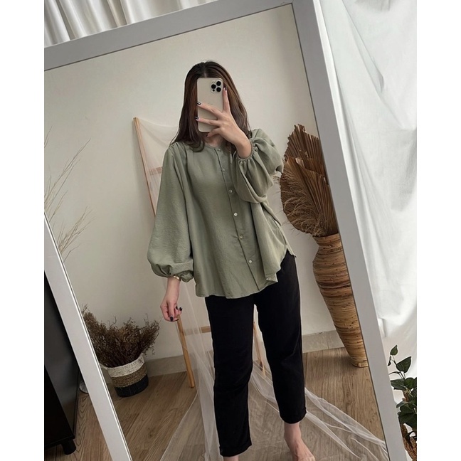 ilook | Agustine Blouse Crincle | Atasan Wanita Oversize | Oneck Longsleeve | Vella