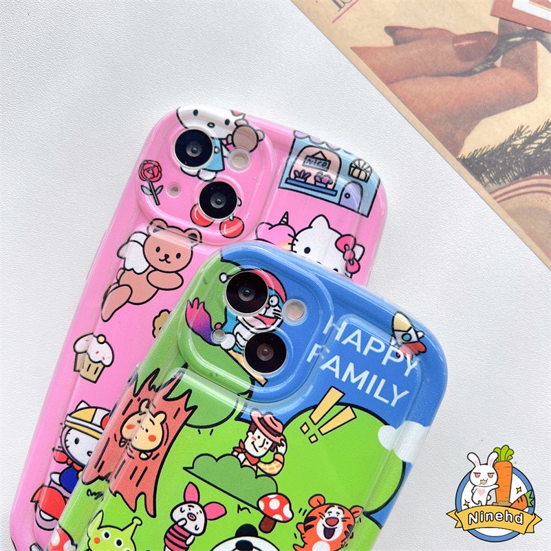 IPHONE Casing Kompatibel Untuk Iphone14 13 12 11 Pro Max X Xr Xs Max8 7 6 6s Plus SE Kartun Lucu KT Cat Phone Case Silikon Lembut TPU Shockproof Airbag Case Jatuh Pelindung Penutup Belakang