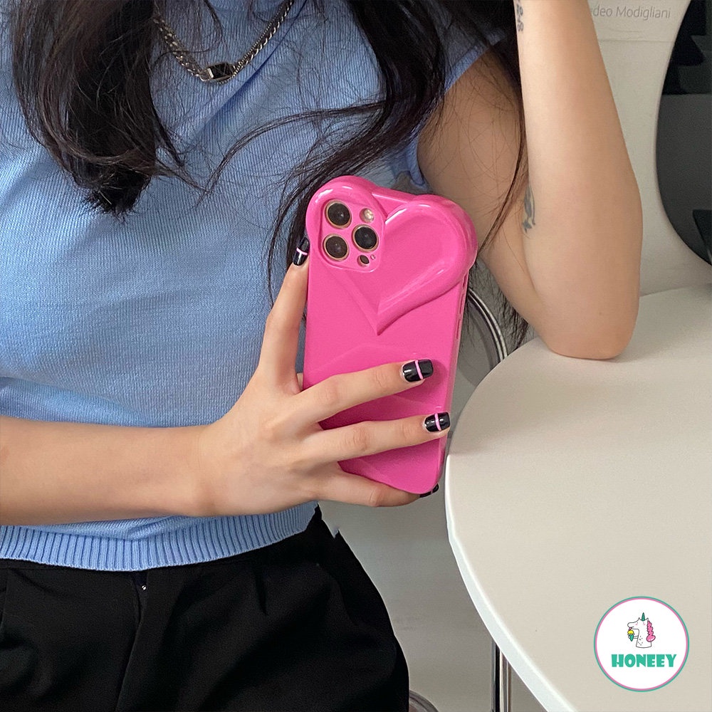 Simple INS Rose Red Love Heart Phone case Kompatibel Untuk Iphone13 12 14 case iPhone 11 Pro Max Silikon Lembut Shockproof Back Cover