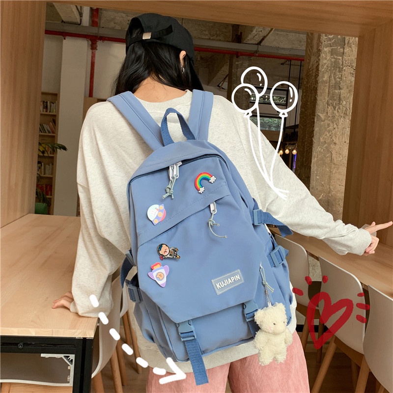 TOPGROSIR LV0260 Tas Ransel Wanita Kujiapin Import Backpack Sekolah Free Boneka Dan Pin Sticker Ada Slot Laptop