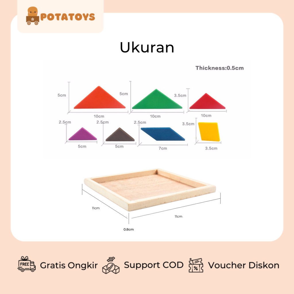 [ Potatoys ] Puzzle Tangram 7pcs / Mainan Edukasi Anak / Mainan Montessori / Pembelajaran Geometri / Game Puzzle Edukatif