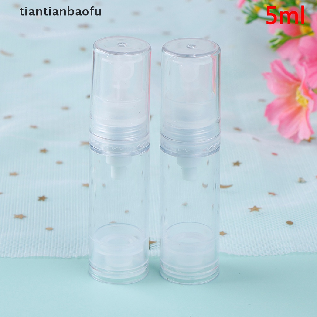 [tiantianbaofu] 2pcs5 /10 /15ml Botol Pompa Vakum Airless Kosong Isi Ulang Lotion Plastik Butik Perjalanan