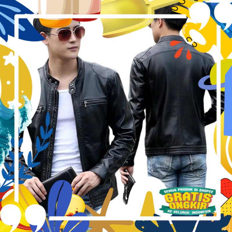 Jaket Kulit Domba Asli Pria Original 100% ARL 033 Silverstone RFLA Ariel Noah 90/ merah putih biru p