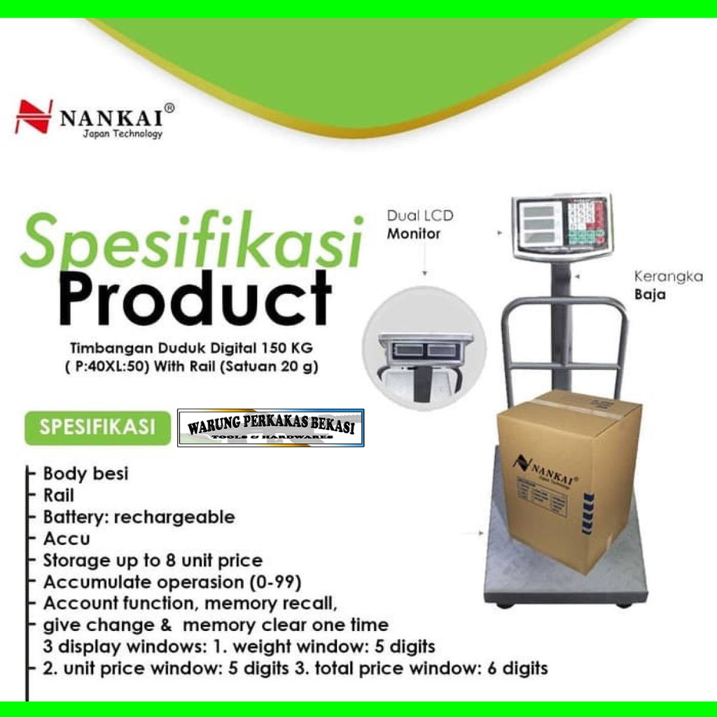 Nankai 100Kg 150Kg 200Kg Timbangan Duduk Price Digital Berdiri With Rail Baterai Charger Cas