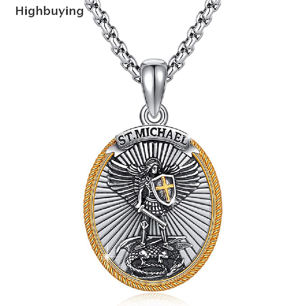 Hbid Liontin Santo Pelindung Katolik Michael St Michael The Archangel Pendant Necklace Kalung Perisai Ksatria Pria Unik Glory