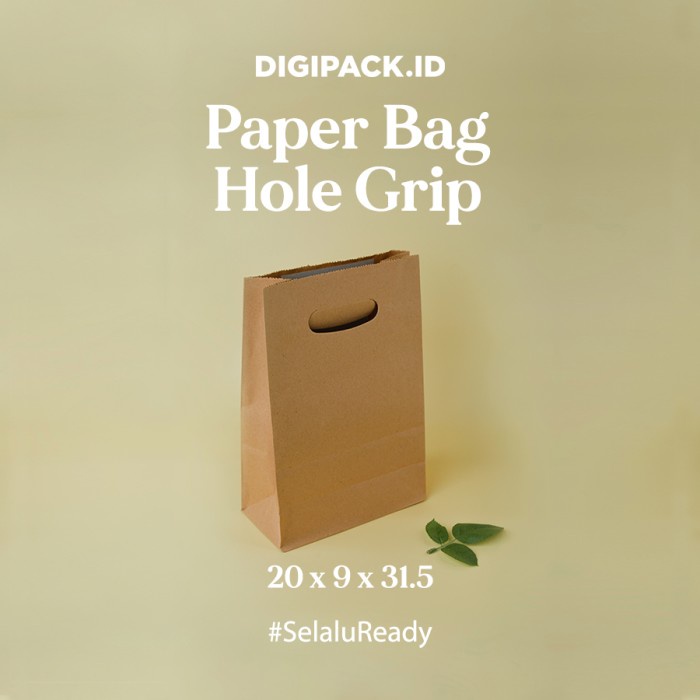 

⭐BISA COD⭐ [Digipack] Brown Paper Bag Hole Grip 20 x 9 x 31.5 | Kantong Kertas