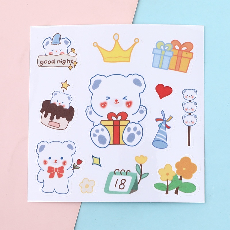 10lembar Kartun Beruang Hewan Lucu Tahan Air Cup Notebook Scrapbooking Stiker