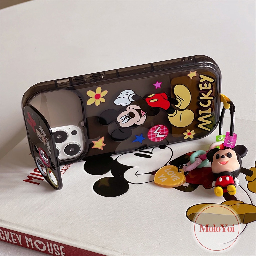 IPHONE Kartun Disney Mickey Bunga Case Kompatibel Untuk Iphone11 14 13 12 Pro Max7 8 14 Plus X XR XS MAX SE 2020 Kreatif Indah Flip Make Up Cermin Shockproof Lembut TPU Phone Cover