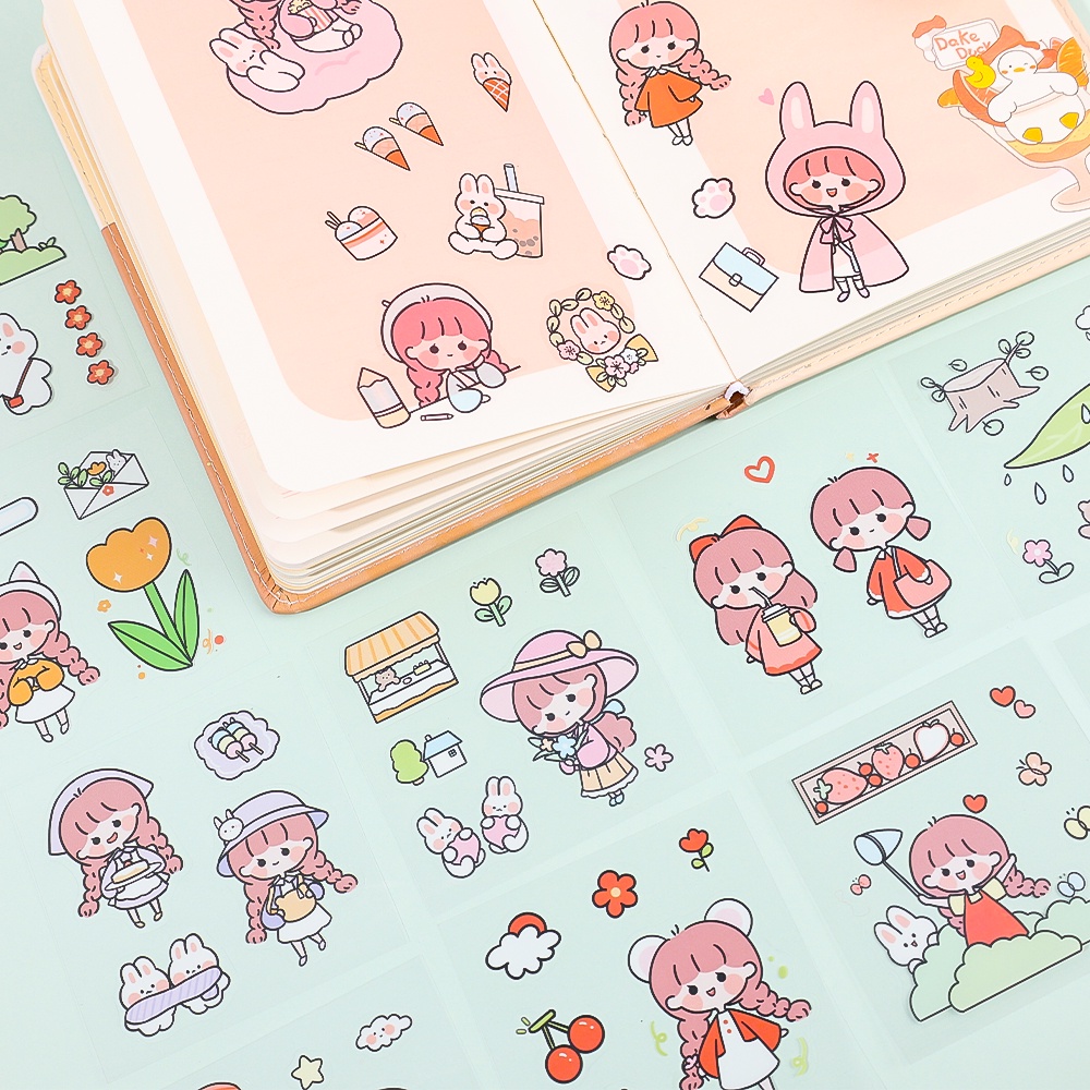 [Harga Grosir] 20lembar/Set Lucu Pink Girl Diary Stiker Self-Adhesive Stationery Stiker PET Stiker DIY Scrapbook Handbook Dekorasi Colorful Guka Hand Akun Sticker