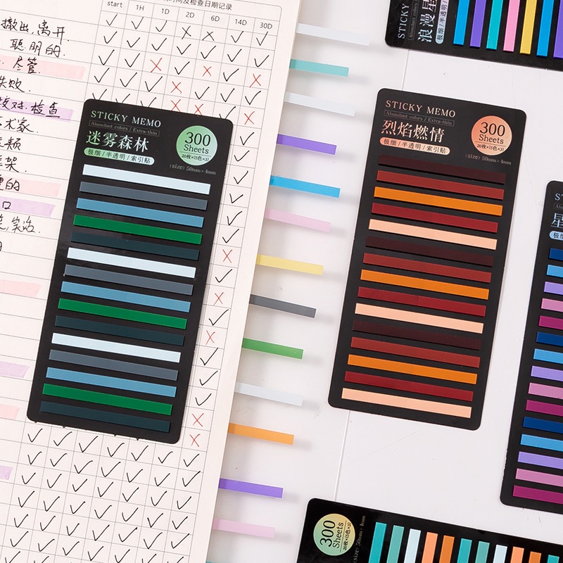 300lembar Warna Pelangi Strip Panjang Tipis Index Memo Pad Tembus Neon Tahan Air Lengket Notes Kertas Stiker Notepad Bookmark Perlengkapan Alat Tulis Kantor Sekolah