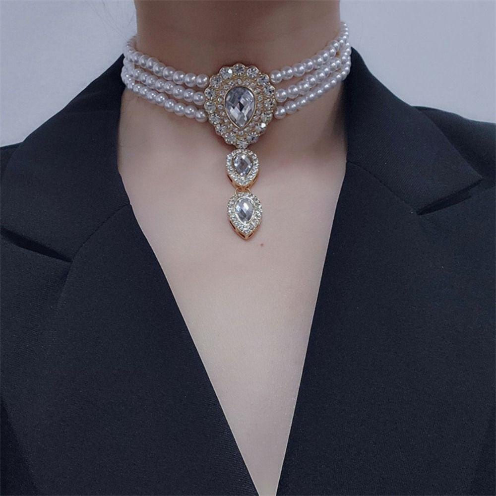Agustina Wanita Kalung Elegan Baroque Mutiara Multilayers Alloy Temperamen Perhiasan Aksesoris