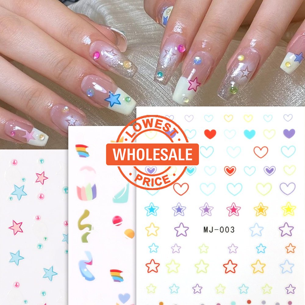 [Harga Grosir] 1pc Stiker Kuku Bintang Warna-Warni Lucu Y2K Stiker Kuku Gaya Cinta Hati Pelangi Nail Decal Aksesoris Kuku Untuk Wanita Dan Anak Perempuan