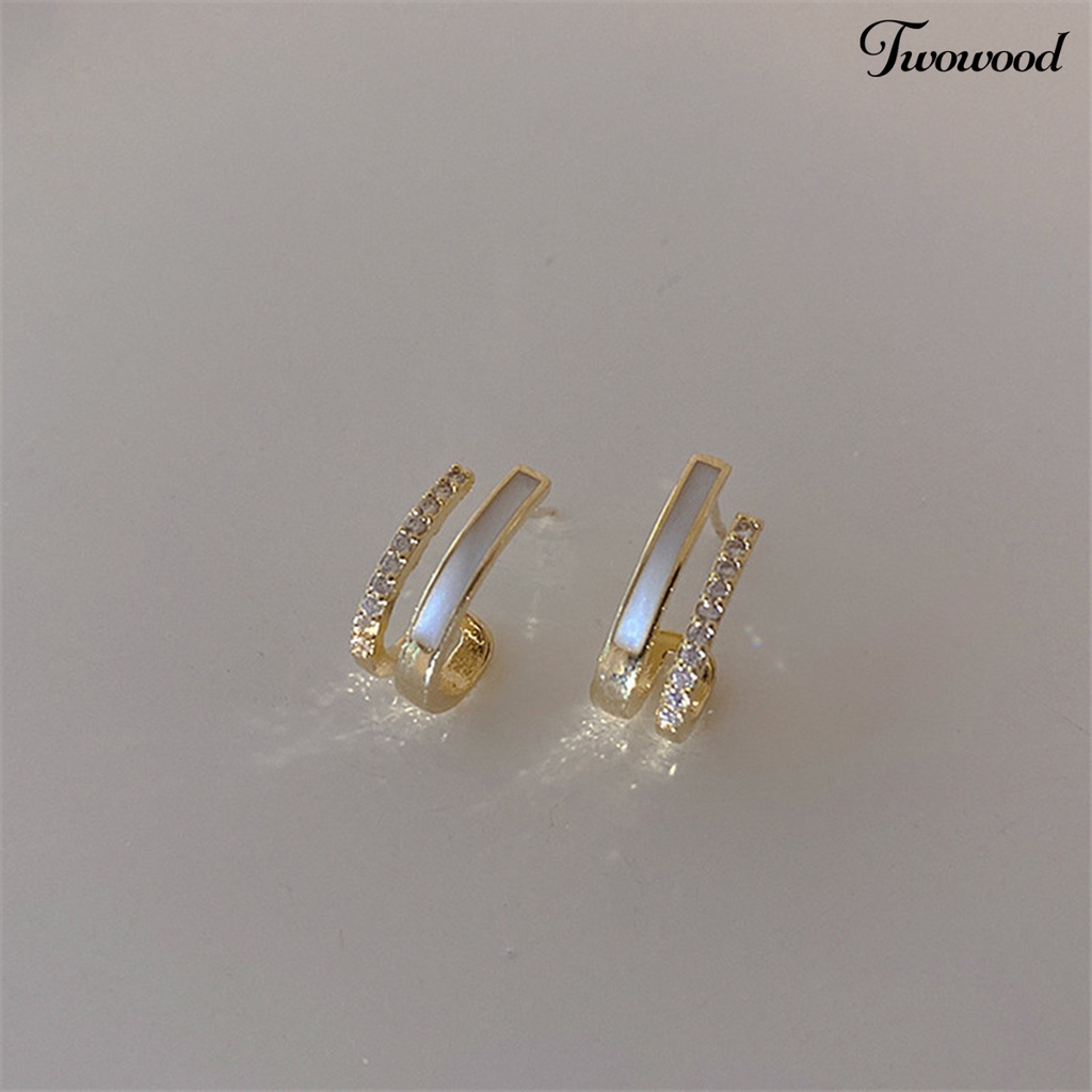 Twowood 1pasang Ladies Earrings Dripping Oil Craft Trendy Eye-catching Elegan Ringan Pakaian Sehari-Hari Logam Zirkon Hias Vertikal Bar Menjuntai Anting-Anting Aksesoris Pesta